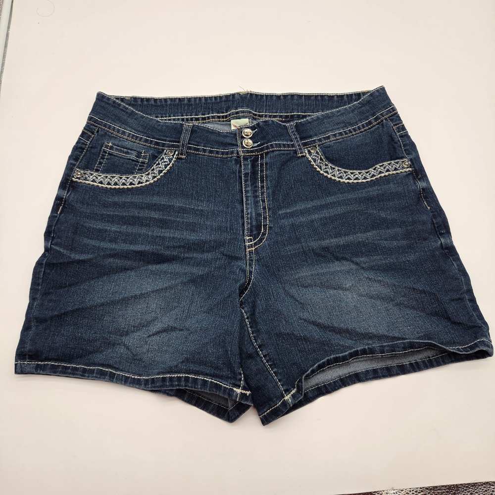 Faded Glory Womens 22W Denim Shorts Dark Wash Embroidered Beaded Plus Size Boho